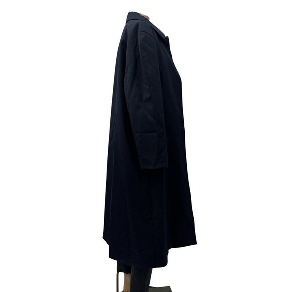 Sanyo NY Long Trench Overcoat Button-Up Minimalist Black Wool Blend Womens M - Picture 8 of 12